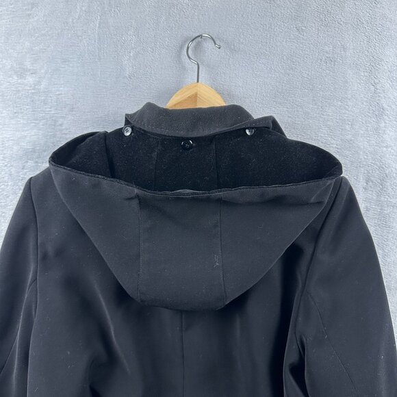 Gallery Maxi Coat Collar Detachable Hood Women's Size Large Button Front Black - Picture 6 of 14